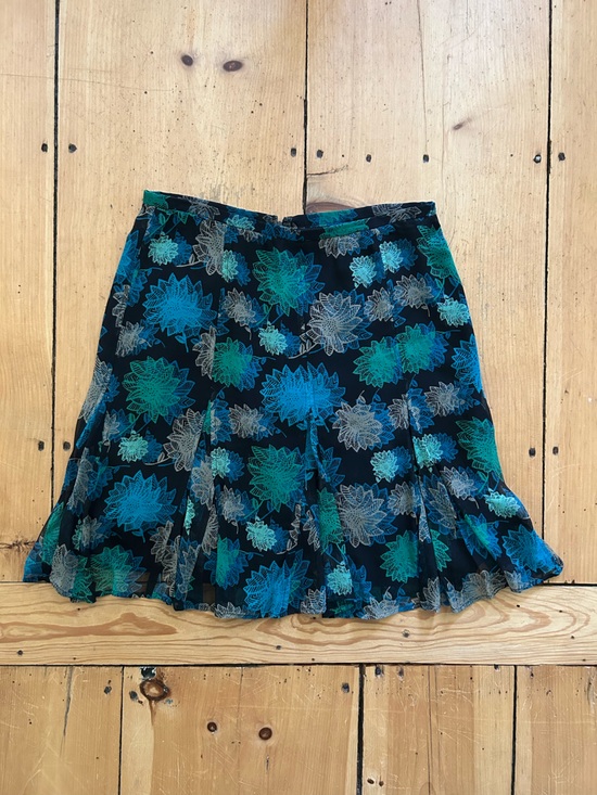 Alfani Dresses & Skirts - Vintage Alfani Black Midi Skirt with Teal & Aqua Floral Print
